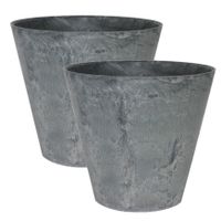 2x stuks plantenpot/bloempot in een natuursteen look Dia 32 cm en Hoogte 29 cm grijs