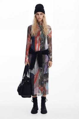 Bedrukte tule midi-jurk - MATERIAL FINISHES - XL Bedrukte tule midi-jurk - MATERIAL FINISHES - XL