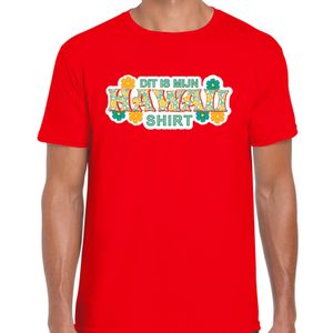 Hawaii shirt zomer t-shirt rood met groene letters voor heren 2XL  -