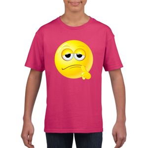 Emoticon t-shirt bedenkelijk roze kinderen XL (158-164)  -