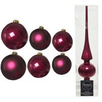 Groot pakket glazen kerstballen 50x framboos roze glans/mat 4-6-8 cm met piek glans - Kerstbal - thumbnail