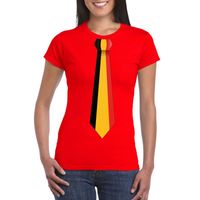 Rood t-shirt met Belgie vlag stropdas dames - thumbnail