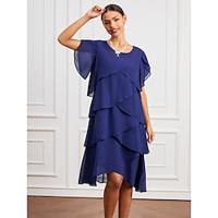 Dames A lijn jurk Mini-jurk Chiffon Ruche Bruiloft gast Cocktailparty Elegant Strakke ronde hals Korte mouw Vlinder Marineblauw Kleur Lightinthebox - thumbnail