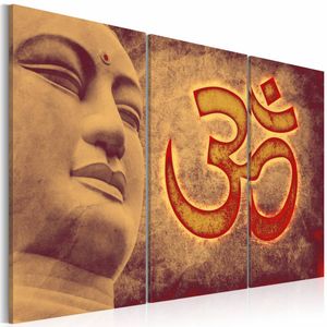 Schilderij - Boeddha - Symbool,  3luik , premium print op canvas