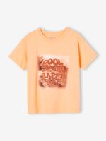 T-shirt met fotoprint opschrift in zwelinkt voor jongens abrikoos (poederkleur) - thumbnail