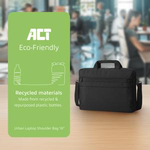 ACT Urban schoudertas voor laptops tot 16”, gemaakt van gerecyclede plastic flessen