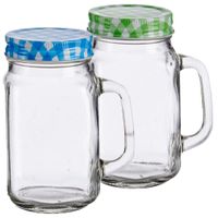 Set van 12x stuks glazen Mason Jar drinkbekers/drinkpotjes met gekleurde dop 430 ml