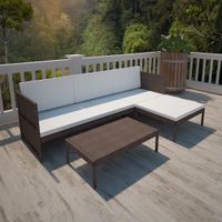 vidaXL 3-delige Loungeset met kussens poly rattan bruin - thumbnail