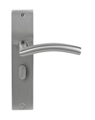 Deurklink Duo rvs basis op langschild vrij- en bezet 63mm