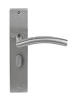 Deurklink Duo rvs basis op langschild vrij- en bezet 63mm