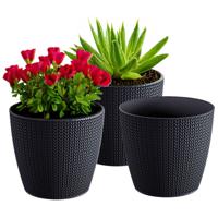 Plantenpot voor buiten - 3x - antraciet - kunststof - D16 x H14 cm - Stijlvol