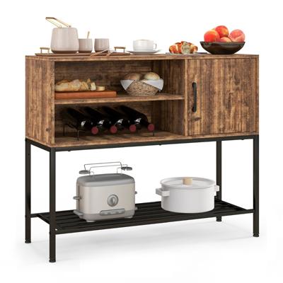 Barkast met Wijnrekken en Planken Houten Consoletafel met Metalen Frame voor Eetkamer Woonkamer en Entree