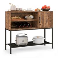 Barkast met Wijnrekken en Planken Houten Consoletafel met Metalen Frame voor Eetkamer Woonkamer en Entree