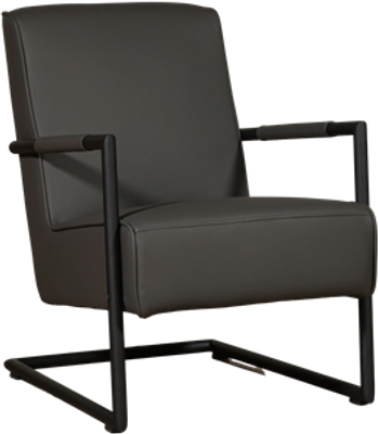 Donkergrijze leren industriële stalen fauteuil Lodge - Hermes Leer Antracite (donkergrijs leer)