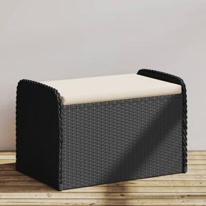 Opbergbankje met kussen 80x51x52 cm poly rattan zwart