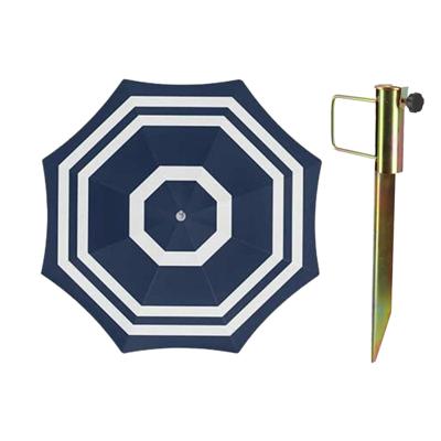 Parasol met metalen grondharing - blauw/wit strepen - polyester - Dia 140 cm - verstelbaar