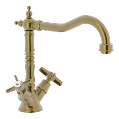 Keukenkraan Tres Clasic | Opbouw | 360° Draaibaar | Mengkraan | 2-knops | Vintage | Messing mat