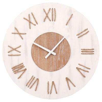 Ostaria Wandklok/muur klok - Maritiem - D50 cm - MDF/touw - wit/bruin - woonkamer/strandhuis