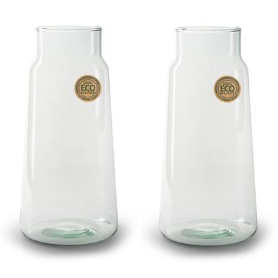 Set van 2x stuks bloemenvazen - Eco glas transparant - H30 x D14.5 cm