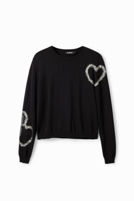 Dunne slim fit trui met harten - BLACK - L