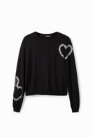 Dunne slim fit trui met harten - BLACK - L