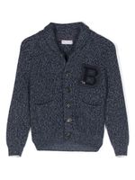 Brunello Cucinelli Kids cardigan à patch logo - Bleu - thumbnail