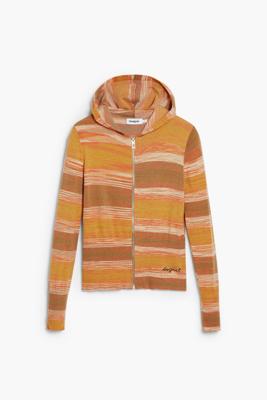 Gestreepte trui met rits en capuchon - ORANGE - L