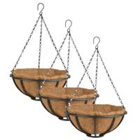 Metalen hanging basket / plantenbak met ketting - 3x stuks - D30 cm - zwart - hangende bloemen