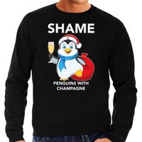 Pinguin Kersttrui / outfit Shame penguins with champagne zwart voor heren - thumbnail