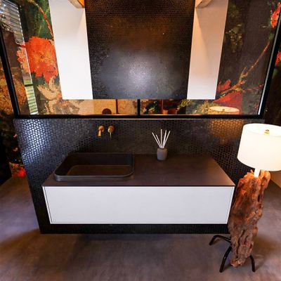 Badkamermeubelset Mondiaz Erin 120 cm met 1 Lade met RIDGE Wastafel Links Urban Zonder Kraangaten Greeploos Mat Cale