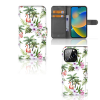 iPhone 14 Pro Telefoonhoesje met Pasjes Flamingo Palms