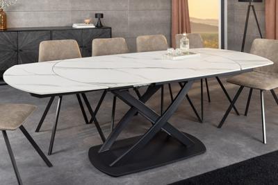 Uitschuifbare eettafel INCEPTION 130-190 cm wit marmer keramiek zwart metalen frame - 46423