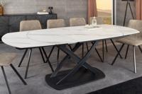 Uitschuifbare eettafel INCEPTION 130-190 cm wit marmer keramiek zwart metalen frame - 46423