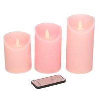 Kaarsen set 3 roze LED stompkaarsen met afstandsbediening - thumbnail