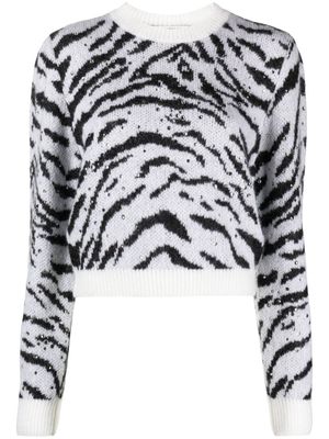 Alessandra Rich pull en maille intarsia à motif zébré - Blanc