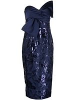 Marchesa Notte robe mi-longue à sequins - Bleu