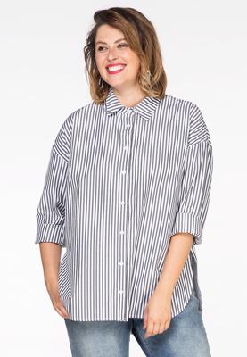 Yoek Blouse big stripe | Zwart | Maat 50/52