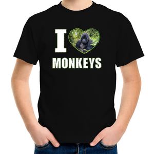 I love monkeys t-shirt met dieren foto van een Gorilla aap zwart voor kinderen