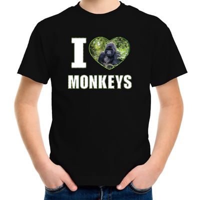 I love monkeys t-shirt met dieren foto van een Gorilla aap zwart voor kinderen I love monkeys t-shirt met dieren foto van een Gorilla aap zwart voor kinderen