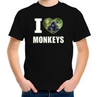 I love monkeys t-shirt met dieren foto van een Gorilla aap zwart voor kinderen - thumbnail