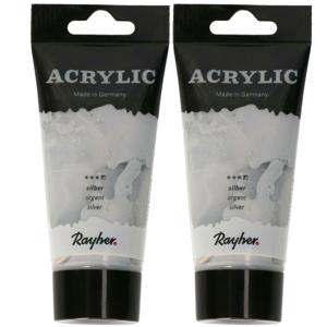 Acrylverf/hobbyverf op waterbasis - 2x - zilver - 75 ml - Schilderen/knutselen