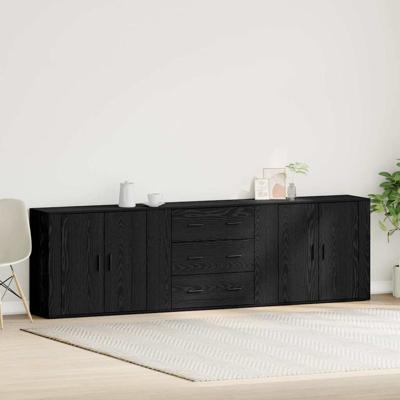 Dressoir met lade Zwart eiken 240 x 33 x 70 cm Bewerkt hout