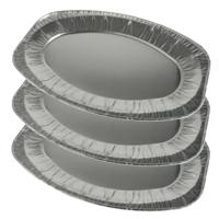 Aluminium BBQ/verjaardag/hapjes serveerschalen - zilver - 3x stuks - 43 x 28 cm - wegwerp