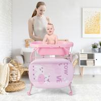 4-in-1 Opvouwbare Verschoontafel met Badkuip Draagbare Verschooncommode met Verschoonmat Roze