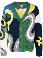 Kenzo cardigan à motif abstrait en intarsia - Bleu