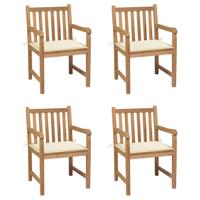 Tuinstoelen 4 st met crèmekleurige kussens massief teakhout