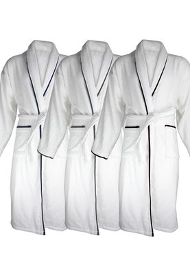 Luxe velours badjas met piping - 450 grams katoen-Piping zwart-2XL/3XL