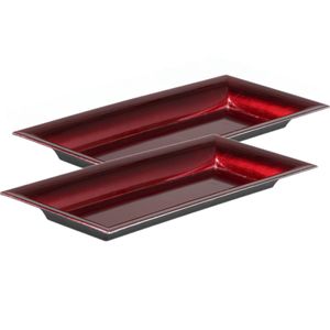 Kaarsenbord/plateau - 2x - rood - 28 x 12 cm - kunststof - rechthoekig