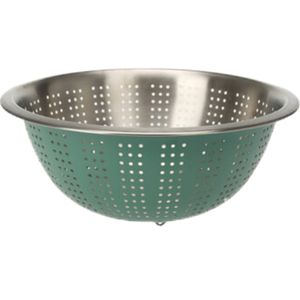 RVS keuken vergiet/zeef - afgieten etenswaren - groen - 27 x 12.5 cm