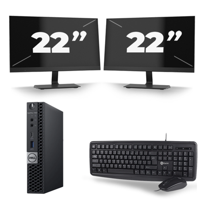 Dell Optiplex 7060 Micro USFF - Intel Core i3-8e Generatie - 8GB RAM - 256GB SSD - Windows 11 + 2x 22 inch Monitor